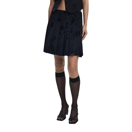 Black Polyester Mini Skirt