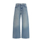 Blue Cotton High-Waisted Jean