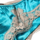 Blue Silk Satin Floral Lace Panty Brief Underwear