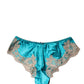 Blue Silk Satin Floral Lace Panty Brief Underwear
