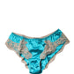 Blue Silk Satin Floral Lace Panty Brief Underwear