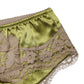 Underwear Green Silk Satin Floral Lace Panty Brief