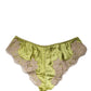 Underwear Green Silk Satin Floral Lace Panty Brief