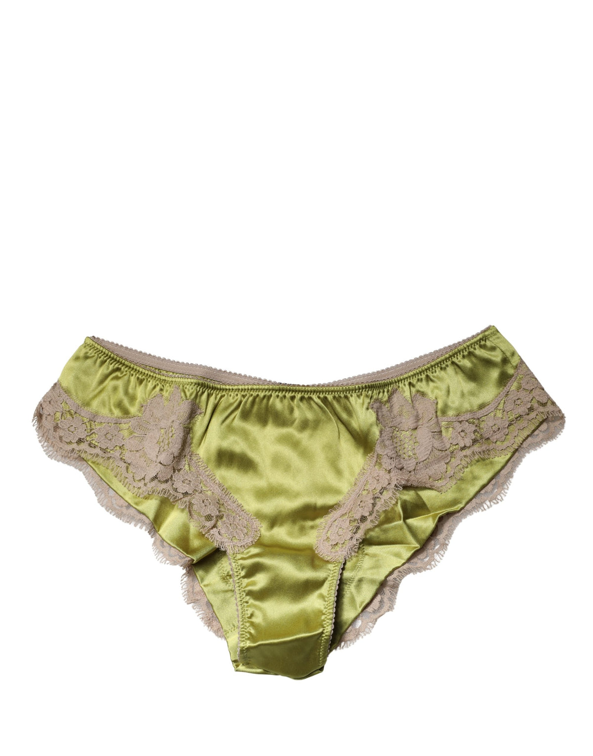 Underwear Green Silk Satin Floral Lace Panty Brief