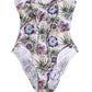 White Floral Print Strapless One-Piece Swimsuit Swimwear