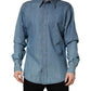 Blue Cotton Stretch Casual Denim Slim Shirt