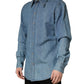 Blue Cotton Stretch Casual Denim Slim Shirt