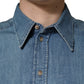 Blue Cotton Stretch Casual Denim Slim Shirt