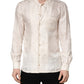 White Silk Long Sleeve Tonal Logo Print Shirt