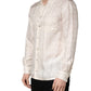 White Silk Long Sleeve Tonal Logo Print Shirt