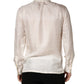 White Silk Long Sleeve Tonal Logo Print Shirt