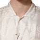 White Silk Long Sleeve Tonal Logo Print Shirt