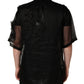 Black Floral Applique Sheer Short Sleeve Shirt