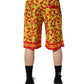 Yellow Red Cherry Print Silk Bermuda Shorts