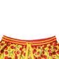 Yellow Red Cherry Print Silk Bermuda Shorts