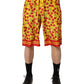 Yellow Red Cherry Print Silk Bermuda Shorts