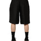 Black Silk Drawstring Men Bermuda Shorts