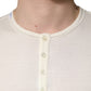 White Long Sleeves Henley Pullover Sweater