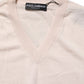 Beige Cashmere V-neck Men Pullover Sweater