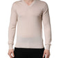 Beige Cashmere V-neck Men Pullover Sweater