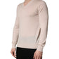 Beige Cashmere V-neck Men Pullover Sweater
