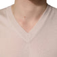 Beige Cashmere V-neck Men Pullover Sweater