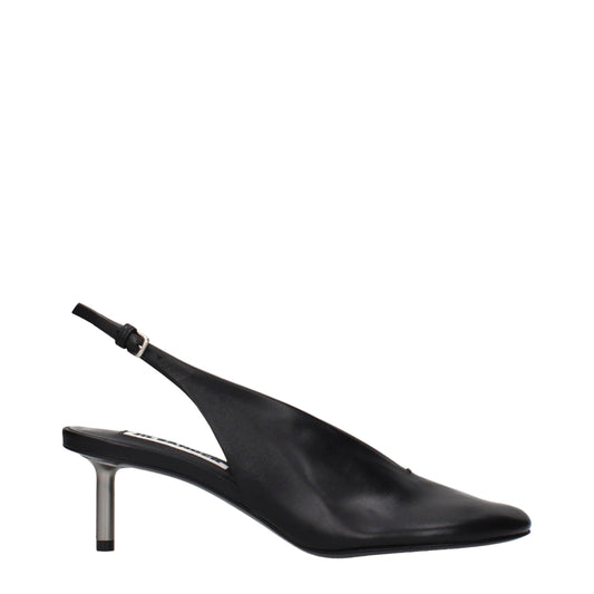 Black Leather High Heel Pumps