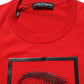 Red Eye Print Crew Neck Pullover Sweater