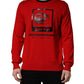Red Eye Print Crew Neck Pullover Sweater