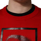 Red Eye Print Crew Neck Pullover Sweater