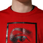 Red Eye Print Crew Neck Pullover Sweater