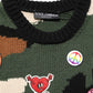 Multicolor Intarsia Knit Camouflage Pullover Sweater