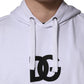 White Logo Print Cotton Hooded Sweatshirt Sweater
