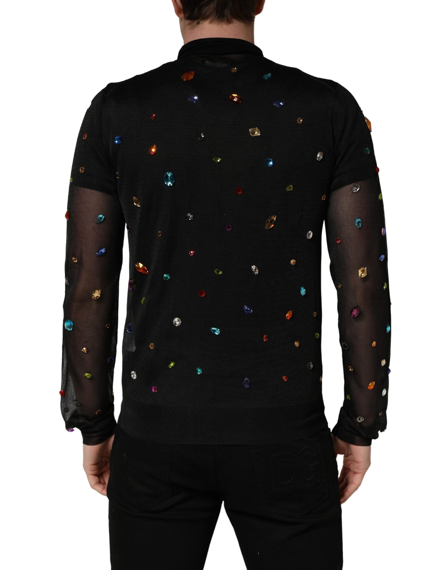 Black Crystal Embellished TurtleNeck Sweater
