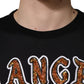 Black Angel Print Cotton Crew Neck T-shirt