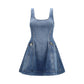 Blue Cotton Casual Dress