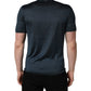 Dark Blue Silk Crew Neck Short Sleeve T-shirt