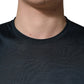 Dark Blue Silk Crew Neck Short Sleeve T-shirt