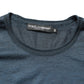 Dark Blue Silk Crew Neck Short Sleeve T-shirt