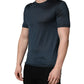 Dark Blue Silk Crew Neck Short Sleeve T-shirt