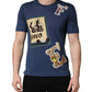 Navy Blue Cotton Graphic Crew Neck T-shirt