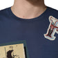 Navy Blue Cotton Graphic Crew Neck T-shirt