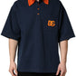 Navy Blue Cotton Logo Short Sleeves Men Polo T-shirt