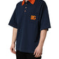 Navy Blue Cotton Logo Short Sleeves Men Polo T-shirt