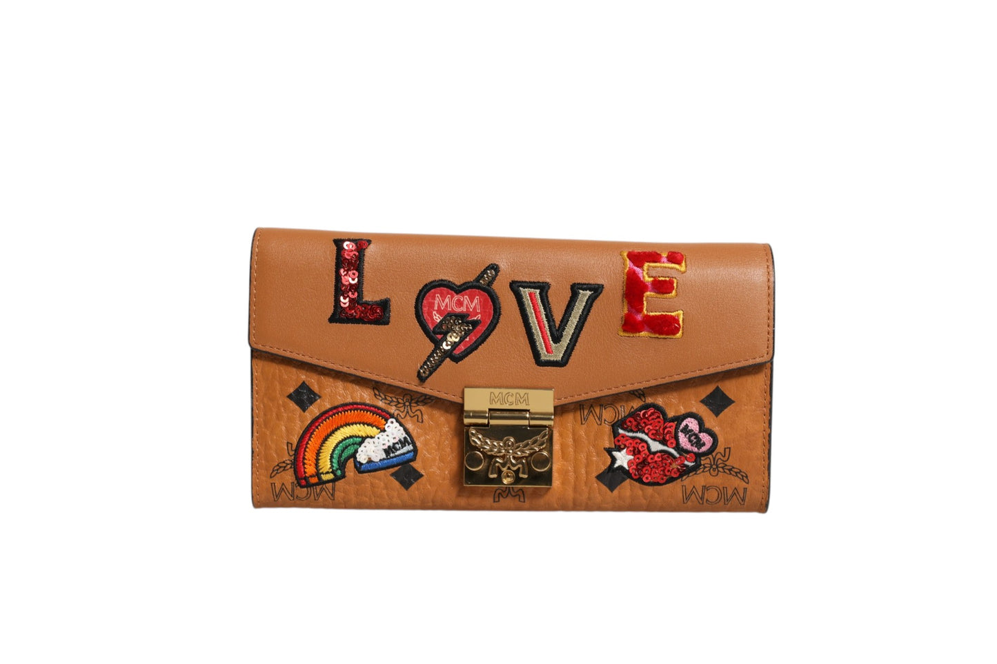 Cognac Brown Coated Canvas Visetos Patricia Love Patch Wallet-on-chain