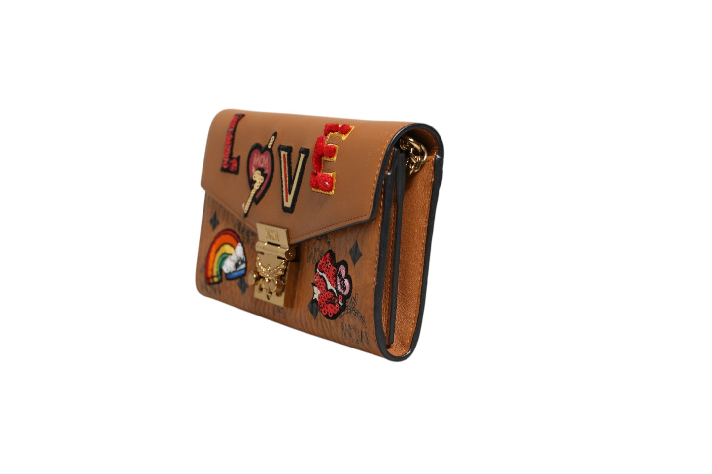 Cognac Brown Coated Canvas Visetos Patricia Love Patch Wallet-on-chain