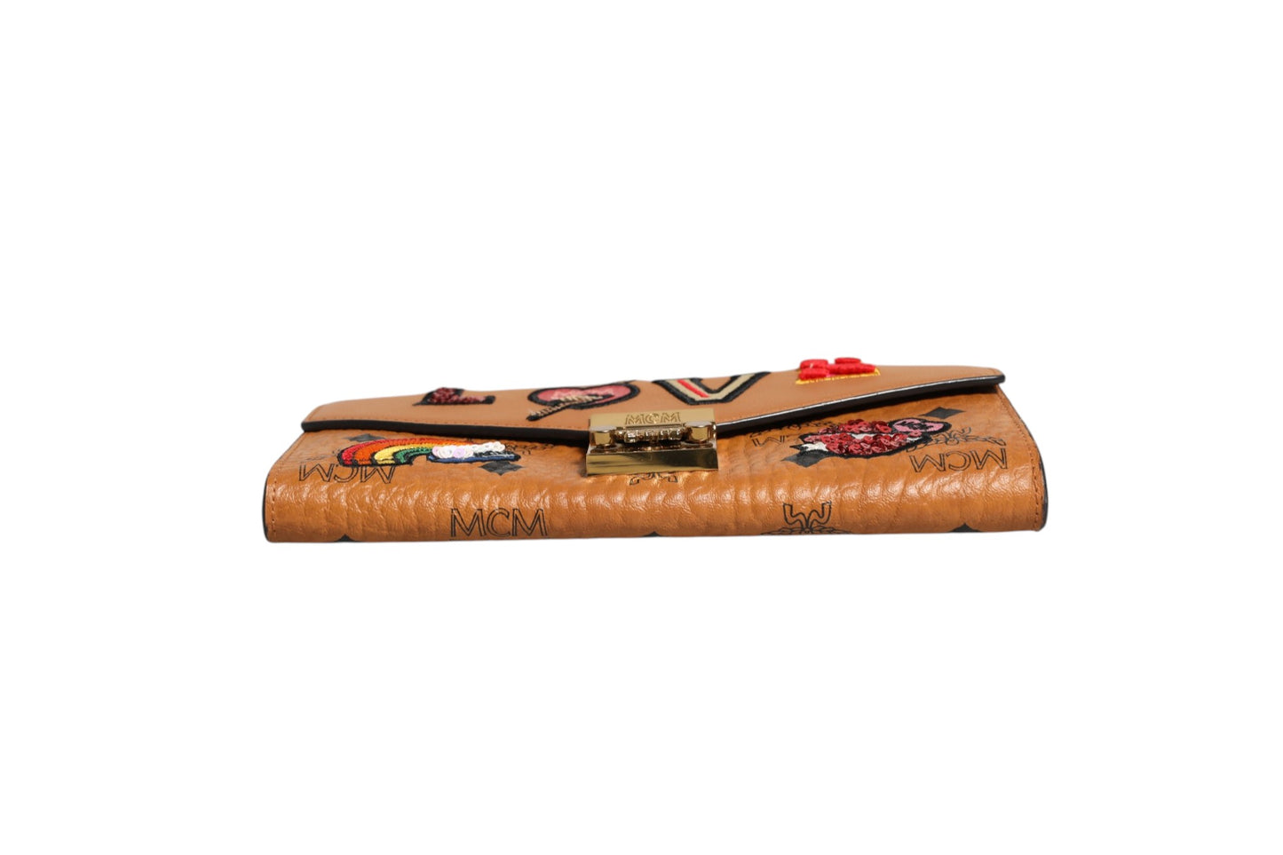 Cognac Brown Coated Canvas Visetos Patricia Love Patch Wallet-on-chain