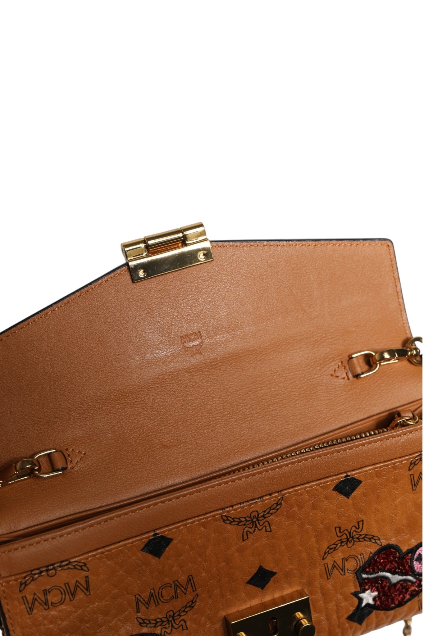 Cognac Brown Coated Canvas Visetos Patricia Love Patch Wallet-on-chain