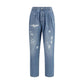 Blue Cotton Straight-Leg Jeans