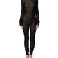 Black Nylon Sheer Turtleneck Jumpsuit Dress